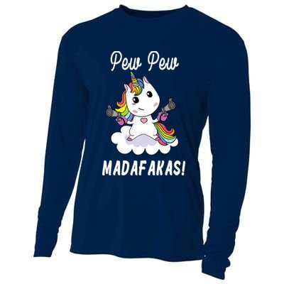 Pew Pew Madafakas Unicorn with Pistols Fantasy Cooling Performance Long Sleeve Crew