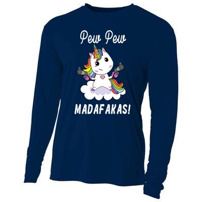 Pew Pew Madafakas Unicorn with Pistols Fantasy Cooling Performance Long Sleeve Crew