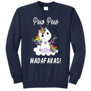 Pew Pew Madafakas Unicorn with Pistols Fantasy Tall Sweatshirt