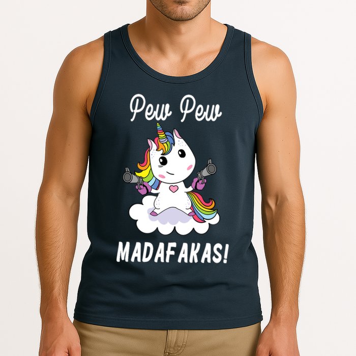 Pew Pew Madafakas Unicorn with Pistols Fantasy Tank Top