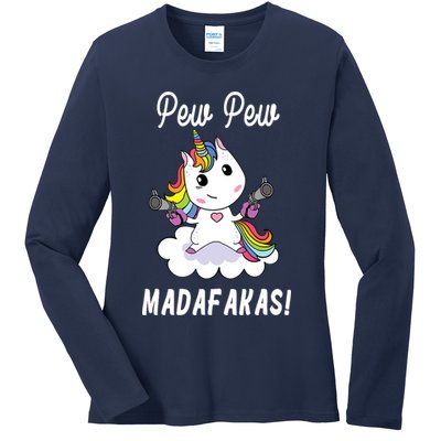 Pew Pew Madafakas Unicorn with Pistols Fantasy Ladies Long Sleeve Shirt