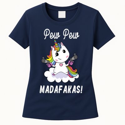 Pew Pew Madafakas Unicorn with Pistols Fantasy Womens T-Shirt