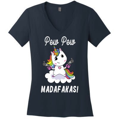 Pew Pew Madafakas Unicorn with Pistols Fantasy Women's V-Neck T-Shirt