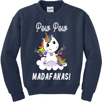 Pew Pew Madafakas Unicorn with Pistols Fantasy Kids Sweatshirt