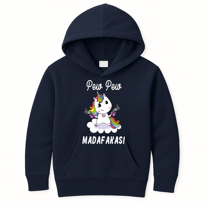 Pew Pew Madafakas Unicorn with Pistols Fantasy Kids Hoodie