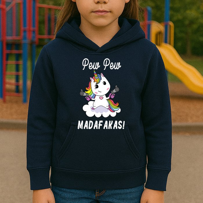 Pew Pew Madafakas Unicorn with Pistols Fantasy Kids Hoodie