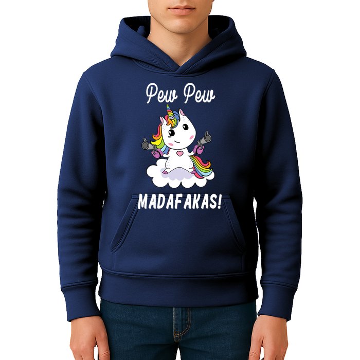 Pew Pew Madafakas Unicorn with Pistols Fantasy Kids Hoodie