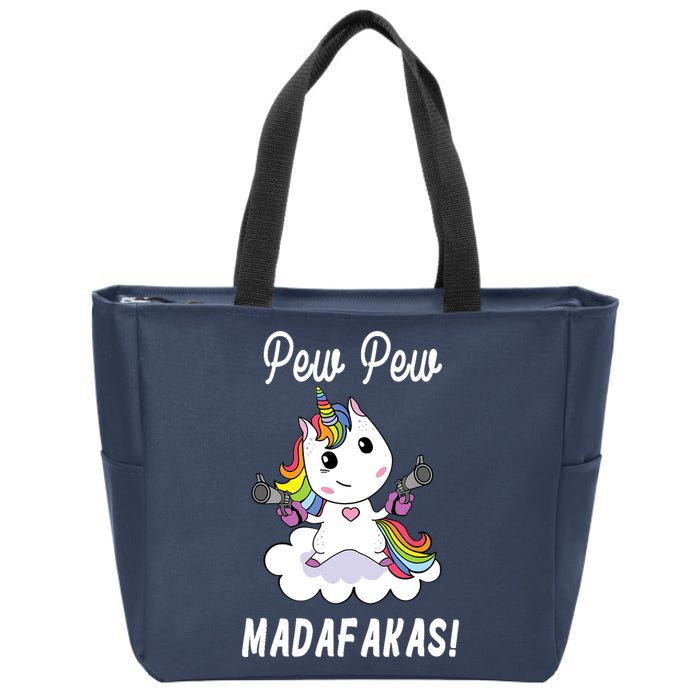 Pew Pew Madafakas Unicorn with Pistols Fantasy Zip Tote Bag