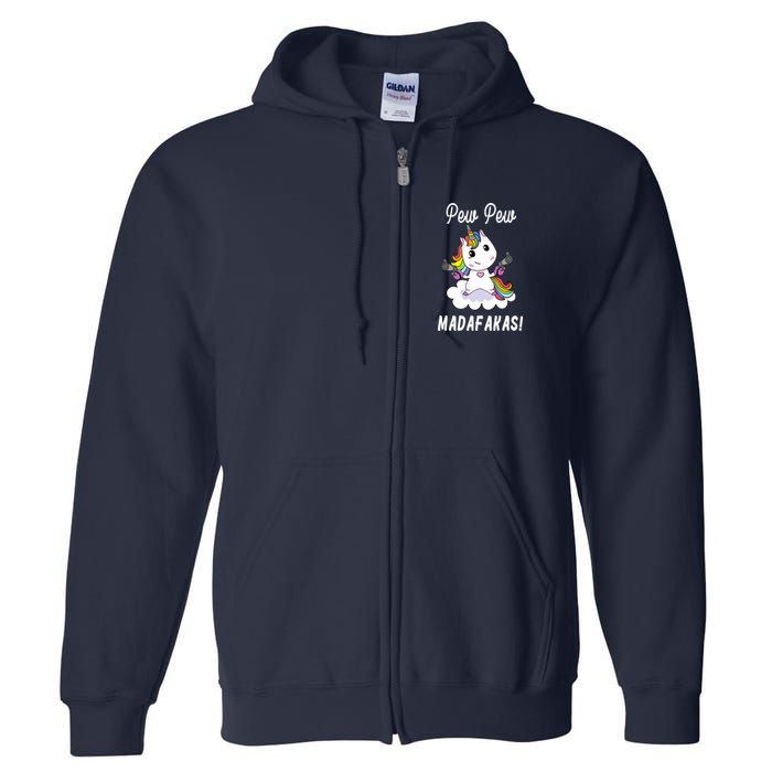 Pew Pew Madafakas Unicorn with Pistols Fantasy Full Zip Hoodie