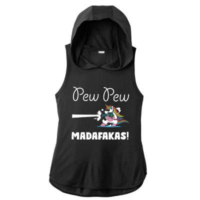 Pew Pew Madafakas Funny Unicorn Cute Adorable Ladies PosiCharge Tri-Blend Wicking Draft Hoodie Tank