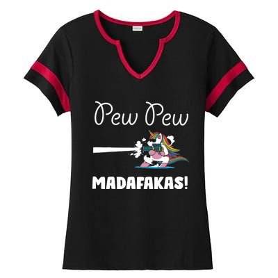 Pew Pew Madafakas Funny Unicorn Cute Adorable Ladies Halftime Notch Neck Tee