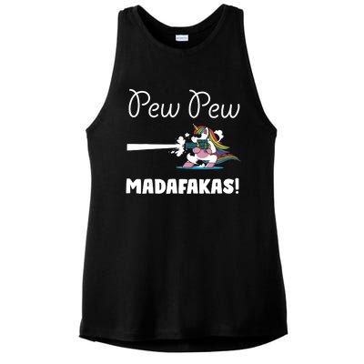 Pew Pew Madafakas Funny Unicorn Cute Adorable Ladies PosiCharge Tri-Blend Wicking Tank