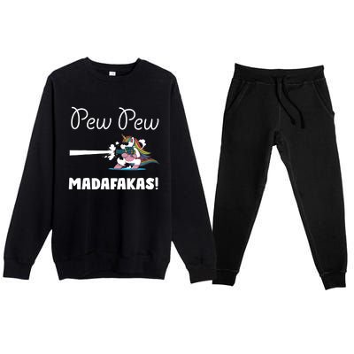 Pew Pew Madafakas Funny Unicorn Cute Adorable Premium Crewneck Sweatsuit Set