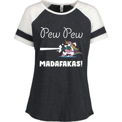 Pew Pew Madafakas Funny Unicorn Cute Adorable Enza Ladies Jersey Colorblock Tee