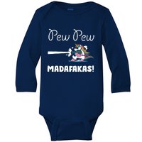 Pew Pew Madafakas Funny Unicorn Cute Adorable Baby Long Sleeve Bodysuit