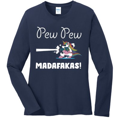 Pew Pew Madafakas Funny Unicorn Cute Adorable Ladies Long Sleeve Shirt