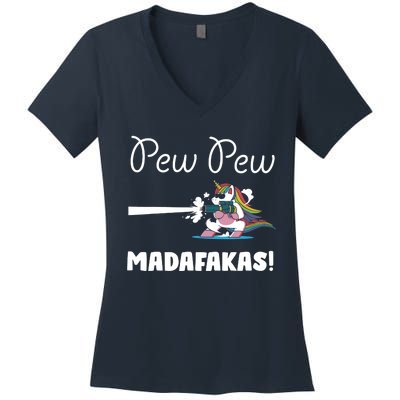 Pew Pew Madafakas Funny Unicorn Cute Adorable Women's V-Neck T-Shirt