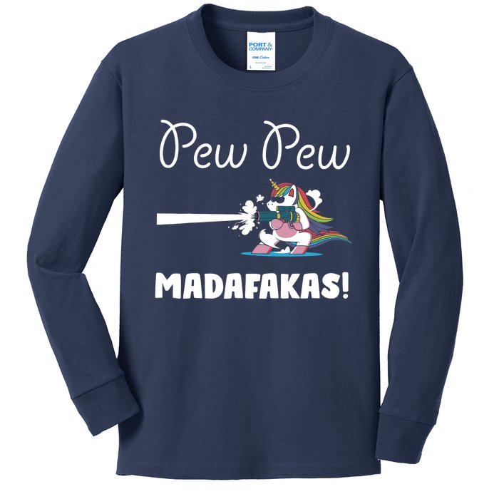 Pew Pew Madafakas Funny Unicorn Cute Adorable Kids Long Sleeve Shirt