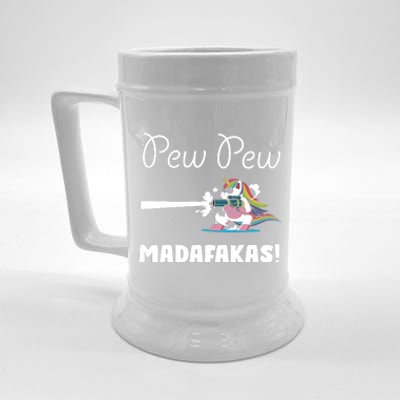 Pew Pew Madafakas Funny Unicorn Cute Adorable Beer Stein