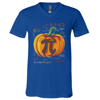 Pumpkin Pie Math Funny Halloween Thanksgiving Pi Day Cool Gift V-Neck T-Shirt