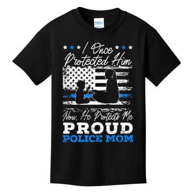 Proud Police Mom Law Enforcement Thin Blue Line Cop Kids T-Shirt