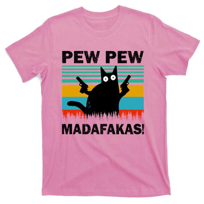 Pew Pew Madafakas Cat Crazy Vintage Funny Cat Owners T-Shirt