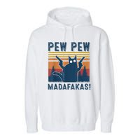 Pew Pew MadafakaS Vintage Crazy Cat Funny Graphic Garment-Dyed Fleece Hoodie