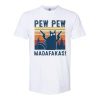 Pew Pew MadafakaS Vintage Crazy Cat Funny Graphic Softstyle CVC T-Shirt