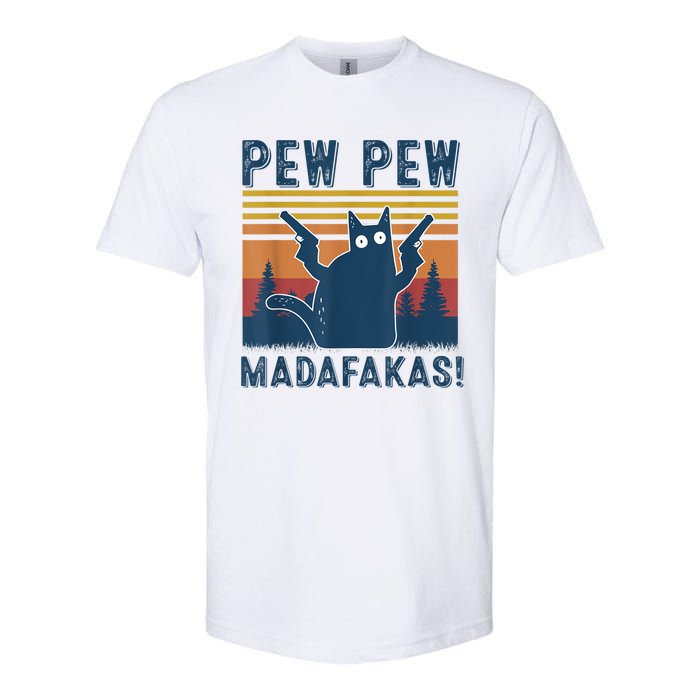 Pew Pew MadafakaS Vintage Crazy Cat Funny Graphic Softstyle CVC T-Shirt