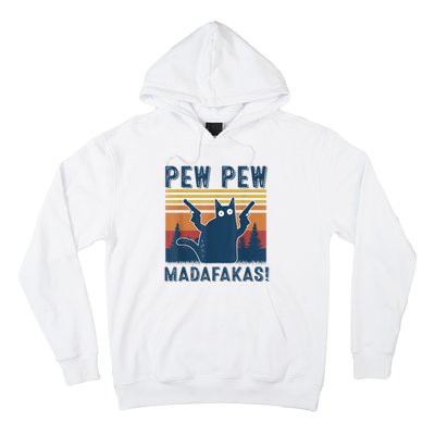 Pew Pew MadafakaS Vintage Crazy Cat Funny Graphic Hoodie