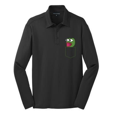 Poggers Pepe Meme Gaming Live Stream Poacket Silk Touch Performance Long Sleeve Polo