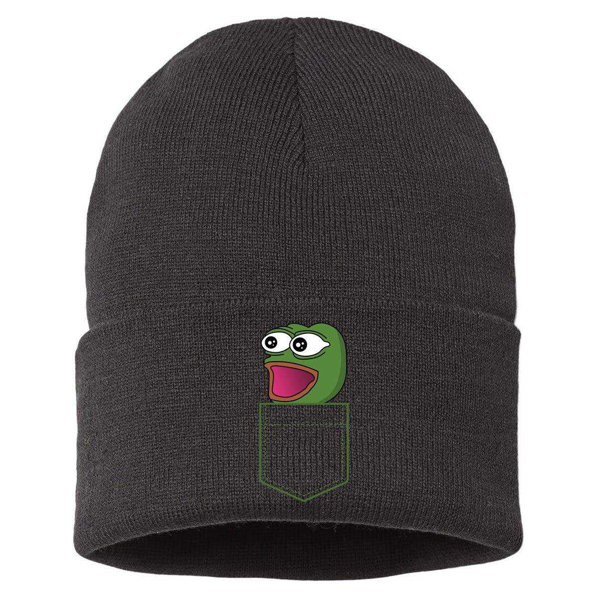 Poggers Pepe Meme Gaming Live Stream Poacket Sustainable Knit Beanie