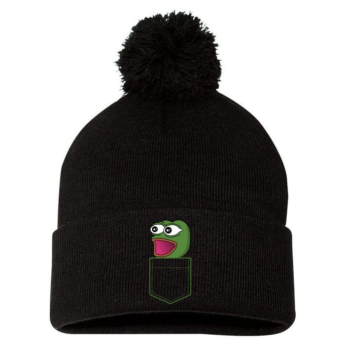 Poggers Pepe Meme Gaming Live Stream Poacket Pom Pom 12in Knit Beanie