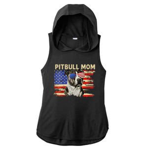 Patriotic Pitbull Mom Gifts 4th Of July American Flag USA Ladies PosiCharge Tri-Blend Wicking Draft Hoodie Tank