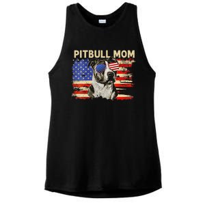 Patriotic Pitbull Mom Gifts 4th Of July American Flag USA Ladies PosiCharge Tri-Blend Wicking Tank