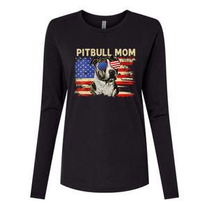 Patriotic Pitbull Mom Gifts 4th Of July American Flag USA Womens Cotton Relaxed Long Sleeve T-Shirt