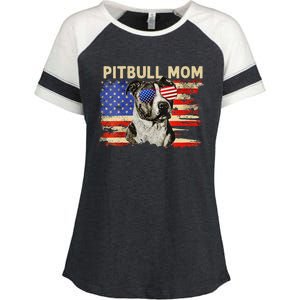 Patriotic Pitbull Mom Gifts 4th Of July American Flag USA Enza Ladies Jersey Colorblock Tee