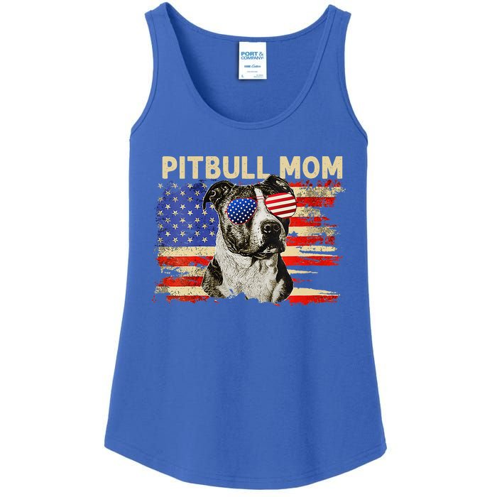 Patriotic Pitbull Mom Gifts 4th Of July American Flag USA Ladies Essential Tank