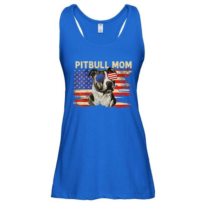 Patriotic Pitbull Mom Gifts 4th Of July American Flag USA Ladies Essential Flowy Tank