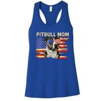 Patriotic Pitbull Mom Gifts 4th Of July American Flag USA Women's Racerback Tank