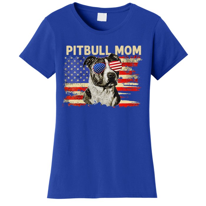 Patriotic Pitbull Mom Gifts 4th Of July American Flag USA Women's T-Shirt