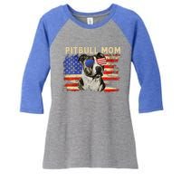 Patriotic Pitbull Mom Gifts 4th Of July American Flag USA Women's Tri-Blend 3/4-Sleeve Raglan Shirt