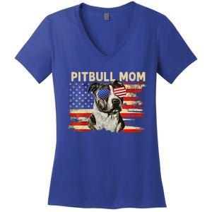 Patriotic Pitbull Mom Gifts 4th Of July American Flag USA Women's V-Neck T-Shirt