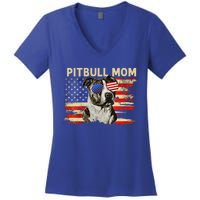 Patriotic Pitbull Mom Gifts 4th Of July American Flag USA Women's V-Neck T-Shirt