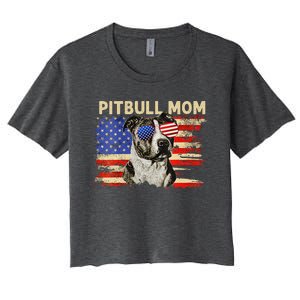 Patriotic Pitbull Mom Gifts 4th Of July American Flag USA Women's Crop Top Tee