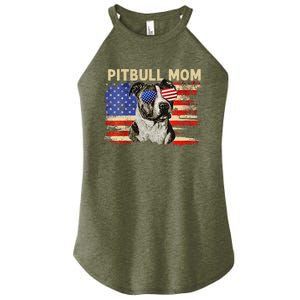 Patriotic Pitbull Mom Gifts 4th Of July American Flag USA Women's Perfect Tri Rocker Tank