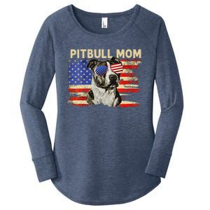 Patriotic Pitbull Mom Gifts 4th Of July American Flag USA Women's Perfect Tri Tunic Long Sleeve Shirt