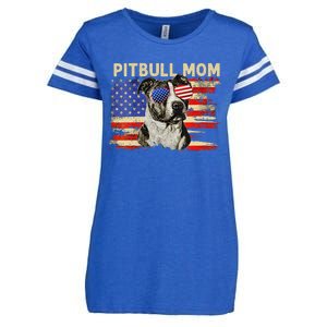 Patriotic Pitbull Mom Gifts 4th Of July American Flag USA Enza Ladies Jersey Football T-Shirt