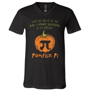 Pumpkin Pie Math Funny Halloween Thanksgiving Pi Day V-Neck T-Shirt