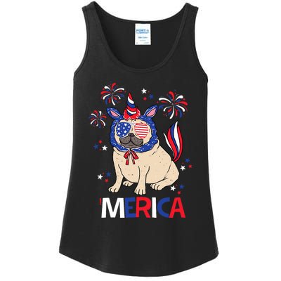 Patriotic Pug Merica 4th July Ladies Essential Tank